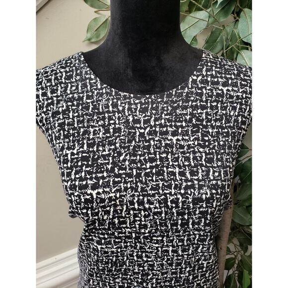 Michael Kors Pencil Dress Women XL Black Beige Textured Gold Zip Back Sleeveless - Picture 2 of 14